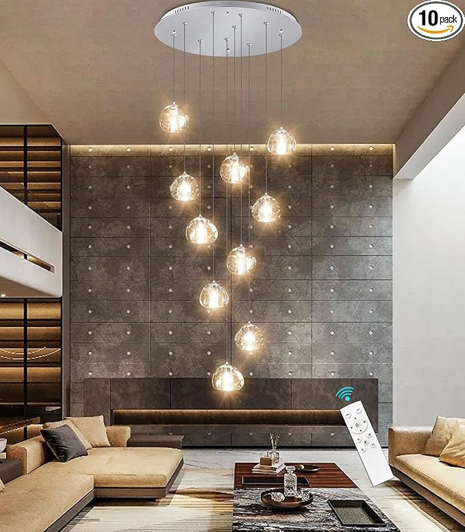 Modern Chandeliers for Dining Room Adjust High Ceiling Chandelier Light Fixtures Entrance LED Dimmable Ceiling Pendant Drops Light Remote Lights for Living Room Stairwell 2700K 6000K