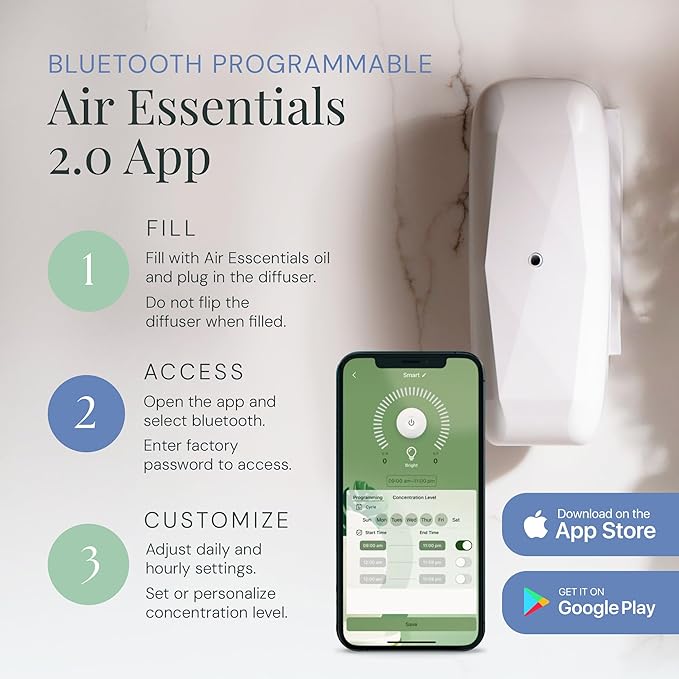 Air Esscentials The Diamond Smart Scent Air Machine for Home, Bluetooth App-Controlled, Covers up to 500 sq. ft, 100mL Waterless Fragrance Oil Diffuser with Cold Air Aromatherapy, White