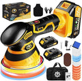 Cordless Car Buffer Polisher kit [2x 2000mAh 21V Batteries & 18 PCS Attachments] 6-Speed Orbital Design, LED Display, 6 Inch Lightweight Detailing Tool for Waxing, Polishing & Scratch Removal