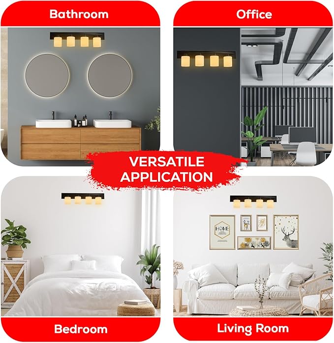 The Door Bull Modern 4-Light Bathroom Vanity Light – Oil Rubbed Bronze Fixture with Frosted Glass Shades, E26 Socket – Wall Sconce for Mirror, Bathroom, Kitchen, Hallway, Entryway