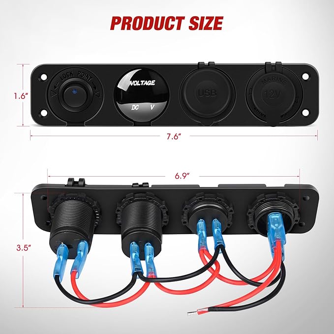 Nilight 4 in 1 ON/Off Charger Socket Panel PD Type C and QC 3.0 USB Power Outlet LED Voltmeter Cigarette Lighter Rocker Toggle Switches for Truck Car Boats RV