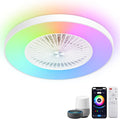 24" RGB Bladeless Ceiling Fan with Light, Low Profile Ceiling Fan with APP/Voice/Remote Control, 6-Speed Quiet DC Motor, Dimmable Color Changing LED, White