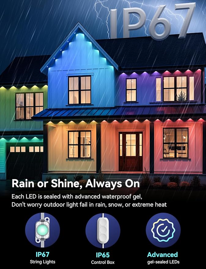 Permanent Outdoor Lights, 150ft RGB+IC Smart Outdoor Lights for House with 75 LED, IP67 Waterproof LED Light for Outdoor Decorations, Work with Remote, APP