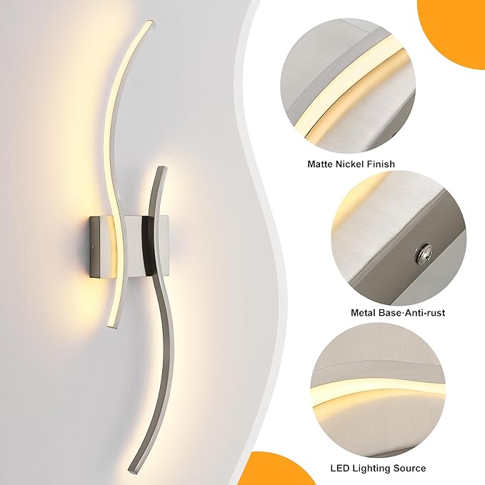 KARTOOSH 1 Pack Brushed Nickel Bathroom Vanity Lights Fixtures Over Mirror Hardwired 3CCT Dimmable Modern Wall Lights for Mirror Kitchen Living Room Cabinet Porch Hallway, 31.5 Inch