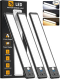 Under Cabinet Lighting Wireless, Rechargeable 10inch Motion Sensor Light Indoor, 3 Color Closet Light Battery Operated with LED Power Display, Magnetic Under Counter Lights for Kitchen (3Pack-Black)