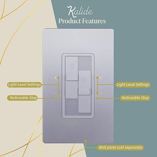 TOPGREENER Elite Series Kalide Dual Load Dimmer Light Switch, Double LED Dimmer Switch, Full Range Dimming, Single Pole, 120VAC, 60Hz, 200W LED/CFL, Neutral Wire Not Required, TGDDS-SV, Silver