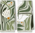 Abstract Boho Sage Green Floral Kitchen Towels Set of 2, 70s Retro Groovy Boho