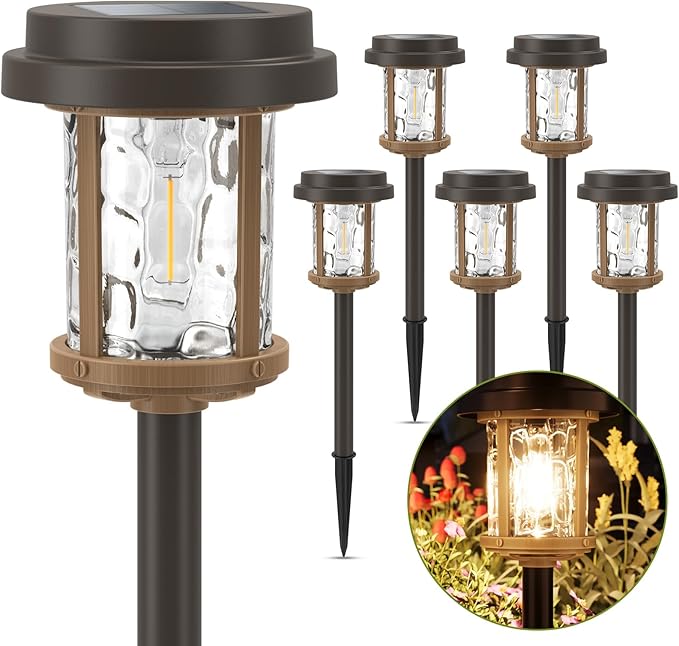 XMCOSY+ Solar Lights Outdoor, 6 Pack Pathway Lights Solar Powered, 20 LM LED Glass Outside Light, Waterproof Lighting for Garden Yard Landscape Driveway Walkway (Warm White)