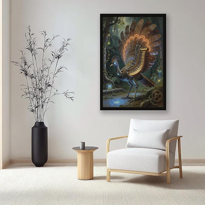 Framed Mechanical Fantasy Wall Art for Living Room TV Wall Vintage Steampunk Aesthetic Home Decor 16x24in