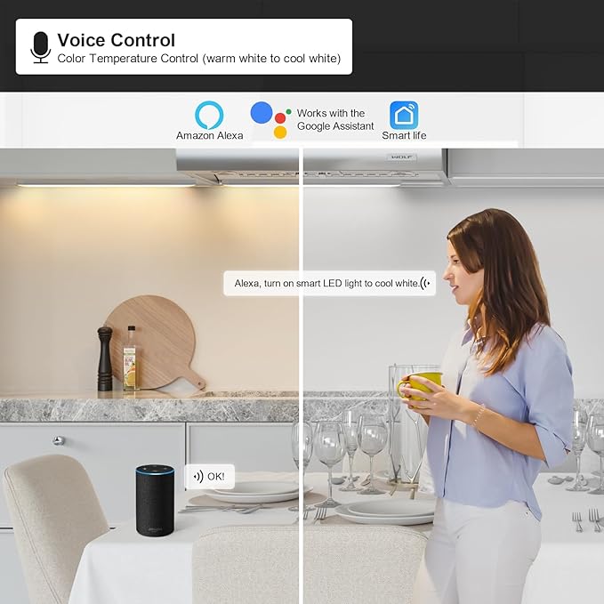 2pack 40inch Smart Under Cabinet Lighting, 2700-6000K Under Counter Kitchen LED Light, Dimmable Under Counter Closet Light Fixture APP Control, Work with Alexa, Google Assistant (Gold)