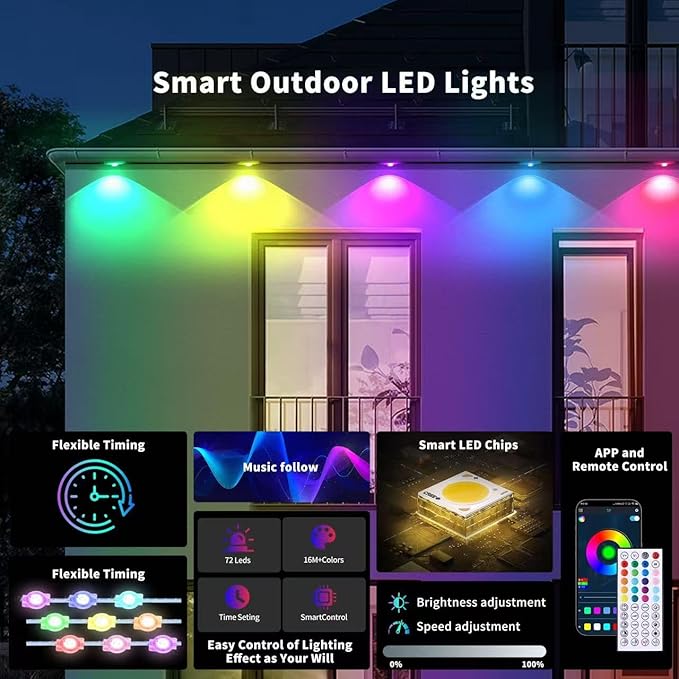 200ft Outdoor RGB LED Lights for House Roof Yard and Patio Waterproof String Lights with Remote Control Great for Christmas Parties and Everyday Ambiance