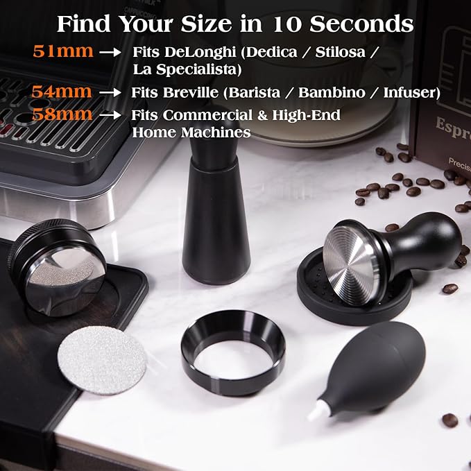 7 PCS 58mm Espresso Accessories Kit: Espresso Tamper, Coffee Distributor, Puck Screen, Dosing Funnel and WDT Tool Espresso Machine Accessories, Professional Espresso Tools