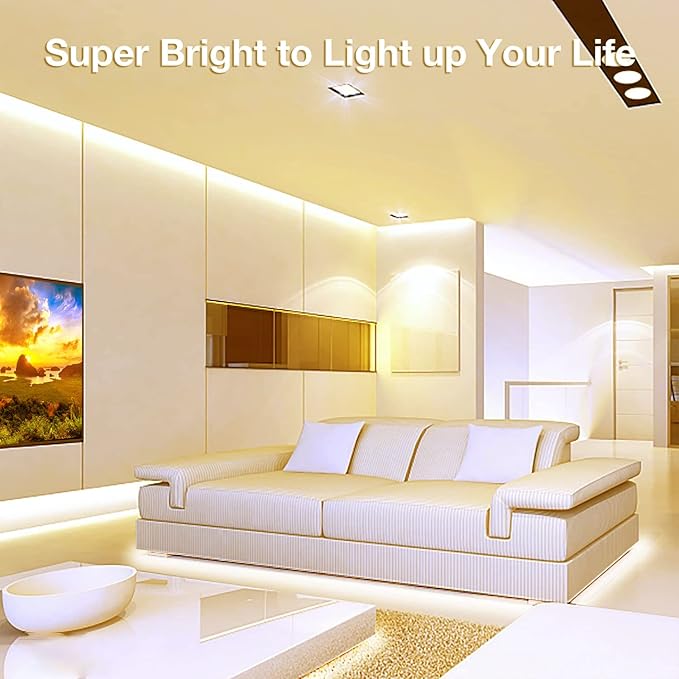 DAYBETTER COB LED Strip, 16.4 ft Warm White LED Strip Lights, Dimmable LED Light Strip 3000K, 24V, 1600LEDs, 2835 Flexible LED Lights for Bedroom, TV, Kitchen Cabinet, Closet