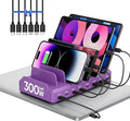 300W Charging Station for Multiple Devices, 8 Port Multi USB C Fast Charger Station Dock for MacBook iPhone 16/15/14/13/12 Samsung Pixel Series iPad, Purple (6 Mixed Short Cables Included)