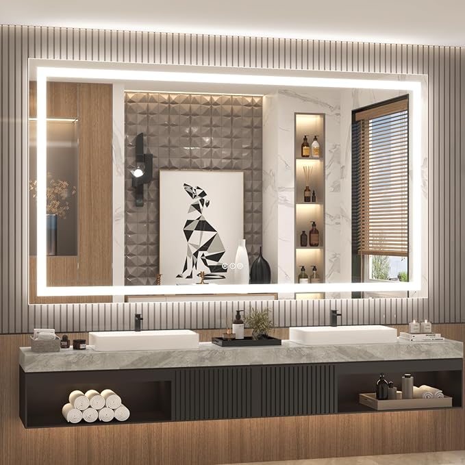 LED Bathroom Mirror for Wall 72x 40, Large Lighted Vanity Mirror with Lights, Dimmable, Anti-Fog, Shatter-Proof, ETL Listed (Front + Backlit)