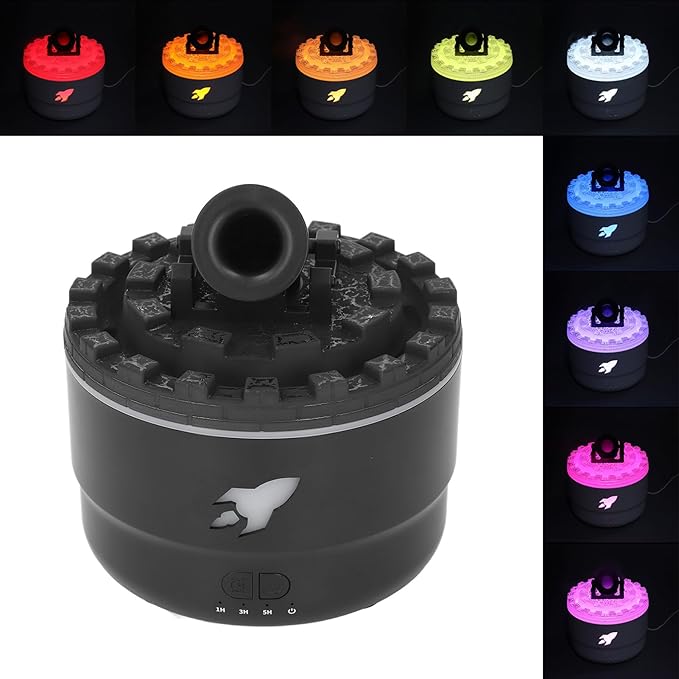 Essential Oil Diffuser Humidifier 200ml Quiet Volcano Cool Mist Humidifier Aromatherapy Diffuser with 7 Colors Light for Bedroom Office (Black)