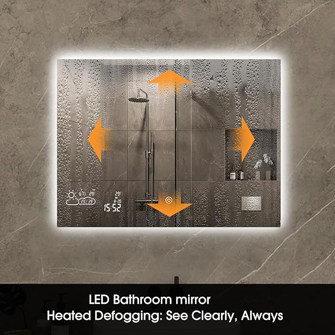 40X24 LED Bathroom Mirror with Lights, WiFi Smart Bluetooth Lighted Vanity Mirror for Bathroom with Backlit 2 Colors Dimmable Enabled Weather Display, Anti-Fog Horizontal Hang Only