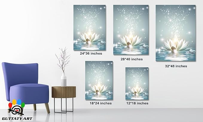 Zen White Lotus Flower Canvas Wall Art, Lotus Flower Pictures Bathroom Zen Print, Spiritual Water Lily Canvas Prints, Lotus Bloom on Water Poster, Zen Calm Relax Artwork for Yoga Spa Room 28x40 inch