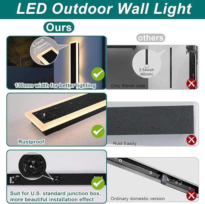 2 Pack LED Outdoor Long Wall Lights,24 inch Outdoor Linear Light for Porch,Dimmable Wall Mounted Light Fixtures,Exterior Long Linear Lighting,Outside Lighting for Patio,House Front Door
