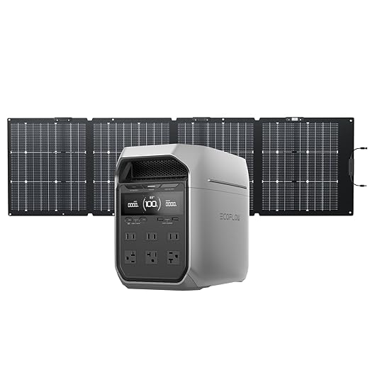 EF ECOFLOW Solar Generator DELTA 3 Plus with 220W Bifacial Solar Panel, 1000W Solar Input, LFP(LiFePO4) Battery, Portable Power Station for Home Backup Power, Camping & RVs
