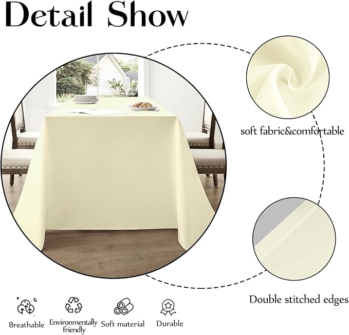 Rectangle Tablecloths 90x132 Inch 8 Pack Ivory Tablecloth for 6ft Washable Decorative Linen Polyester Table Cloths for 8ft Dining Table Banquets Buffet Parties and Wedding