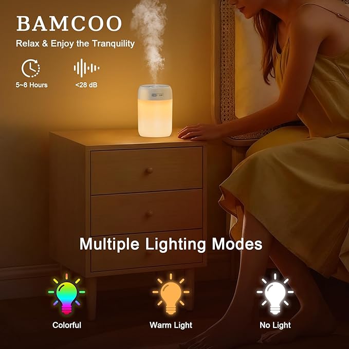 Portable Small Humidifier, 650ml Colorful Mini Humidifier for Bedroom, Office Desktop, Baby Room, Plants, Cool Mist Humidifiers(White)
