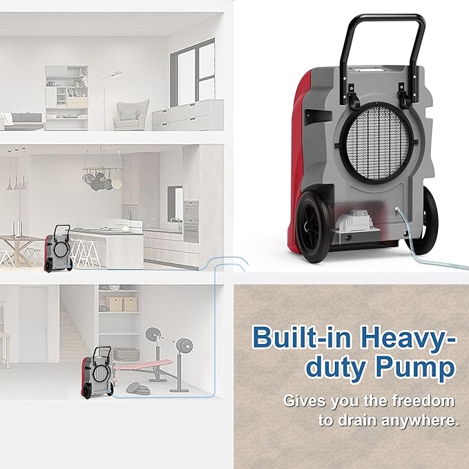 AlorAir 270 Pints Commercial Dehumidifiers for Large Room or Basements, Industrial Large Dehumidifier with Pump and Drain Hose, Dehumidifiers with Smart Wi-Fi, 5 Years Warranty, Red