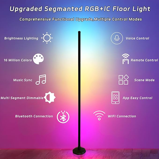RGBICW Led Corner Floor Lamp,1800lm Corner Light Work with Alexa & Google Assistants,16 Million Colors & 68+ Scene,Music Sync,Color Changing Standing Lamps for Living Room, Bedroom Ambient Lighting