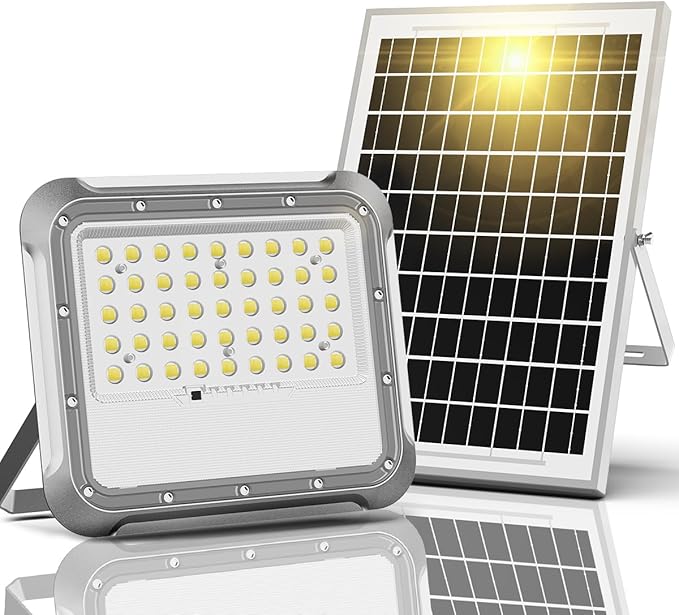 Outdoor Solar LED Flood Lights: Waterproof Security Patio Lights with Remote Control, 6500K Bright Illumination Dawn to Dusk Lighting for Fence, Yard, Backyard, Wall, House