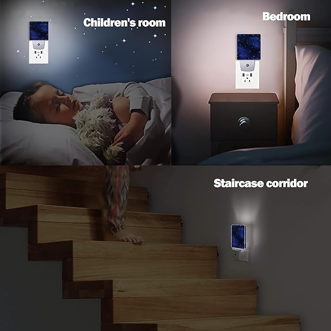 Night Sky Stars Night Light, Deep Space Plug into Wall with Dusk to Dawn Light Sensors, Warm Nightlights for Bedroom, Bathroom, Hallway, Kitchen, Gifts Ideal for Boys Girls Women Men