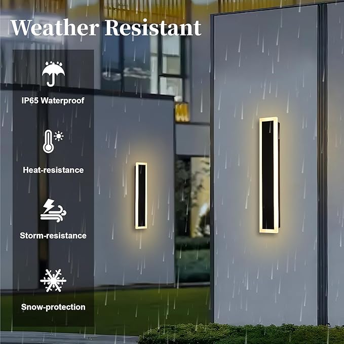 2 Pack LED Outdoor Long Wall Lights,24 inch Outdoor Linear Light for Porch,Dimmable Wall Mounted Light Fixtures,Exterior Long Linear Lighting,Outside Lighting for Patio,House Front Door
