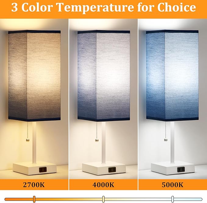 18'' Table Lamp for Bedroom set of 2,3-Color Bedside Lamps with Pull Chain Table Lamps for Night stands ,Small Night Light Lamps with 2 Bulbs Lamps for Living Room Kids Room Office Decor（Blue+White）