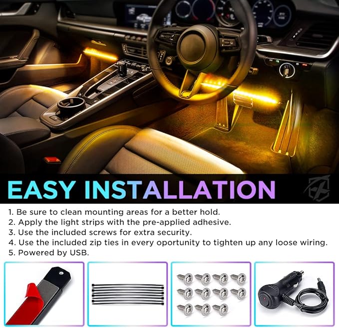 Xprite Upgraded 144LED RGB Interior Car Lights with Smart App Control/Wireless Remote Control, Music Sync Mode, DIY Mode and Multiple Scene Options, Universal for Cars Truck ATV UTV(4pcs)