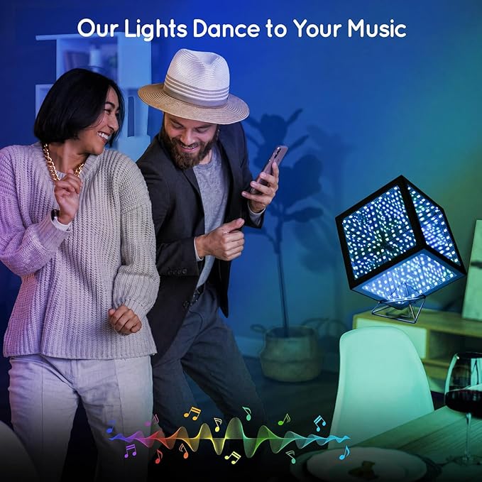 Infinity Mirror Hyper Cube Table Lamp, Desk Art Night Light, Color-Changing Music-Sync APP-Controlled Ambient Light for Gaming, Party, Home, Gift (6 Inches)