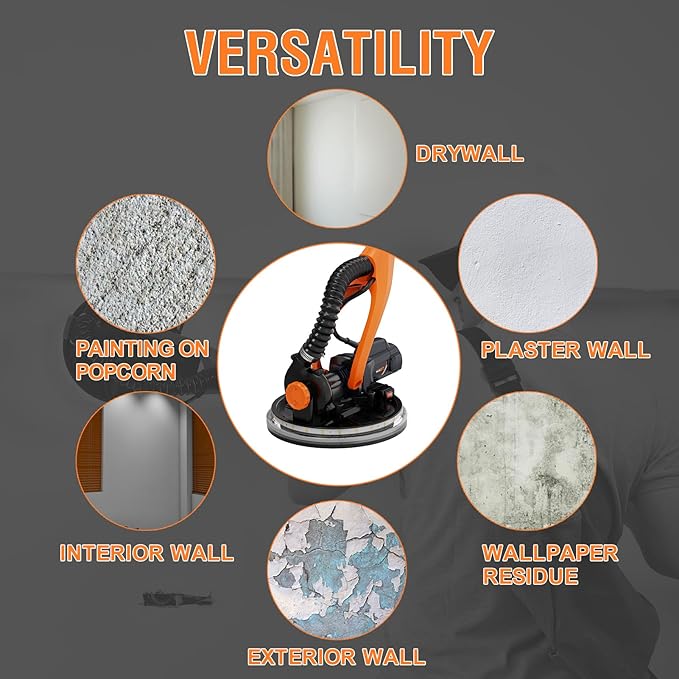 MAXXT Drywall Sander with Vacuum Dust Collection, Popcorn Ceiling Removal Tool, 6 Variable Speed Foldable Telescopic Electric WallSander, 600-1900RPM Power Sander Tool, LED Light, 18Pcs Sanding Discs