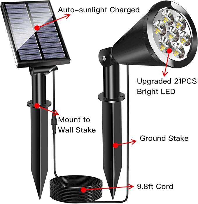MEIHONG Solar Spot Lights Outdoor, Warm White LED Landscape Lamp Dusk to Dawn, 2-in-1 Solar Spotlight for Trees Lights for Garden Porch Walkway Patio (4 Pack)