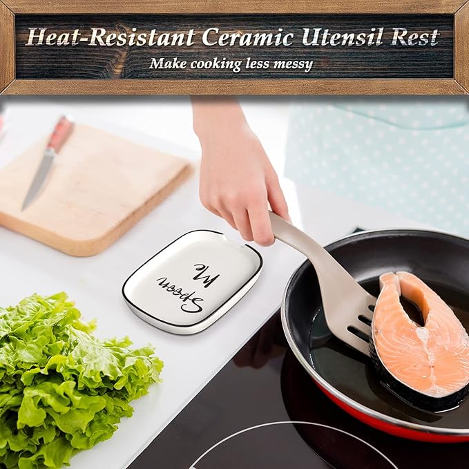 Ceramic Spoon Rest for Stove Top, Large Spoon Holder for Kitchen Counter, Coffee Spoon Rest, Heat-Resistant Cooking Utensil Rest, Modern Kitchen Decor, Set of 2