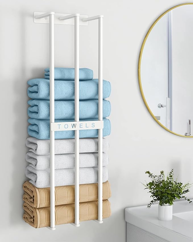 Towel Holders for Bathroom Wall Mounted, Bethom Towel Storage for Small Bathroom, Wall Towel Rack for Rolled Towels Bath Washcloths, White