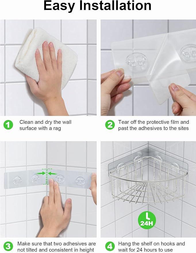 SMARTAKE 2-Pack Corner Shower Caddy Deep Basket Design, SUS304 Stainless Steel, Wall Mounted Bathroom Shelf with Adhesive, Storage Organizer for Toilet, Dorm and Kitchen (Silver)