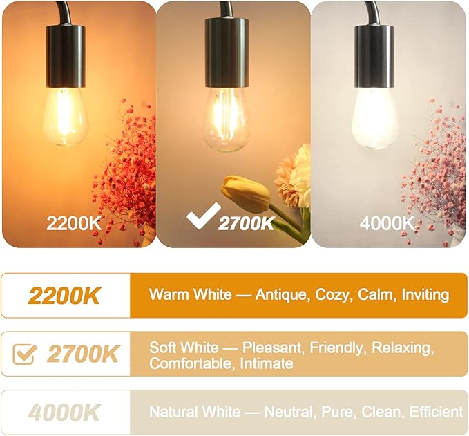 BRIMAX 25 Pack 2W S14 Replacement LED Bulbs,2700K Soft Warm White, Shatterproof Waterproof Outdoor String Light Bulbs Dimmable,E26 Medium Base,Plastic Edison Bulbs for Patio Garden