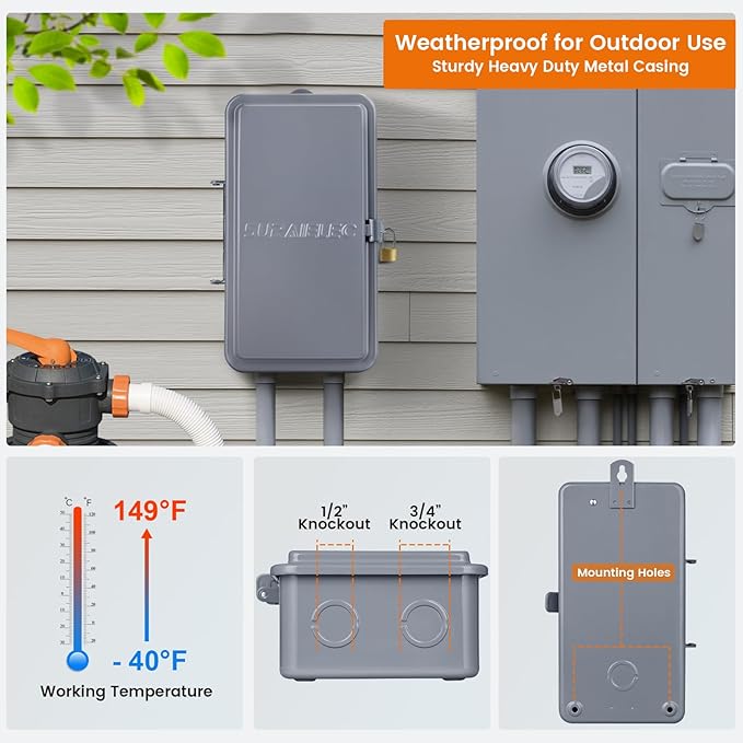 Suraielec Pool Timer, 7-Day 24-Hour Digital Pool Pump Timer, 40 AMP Heavy Duty, 120/240/277 VAC, Outdoor Metal Casing, Electric Switch Box for Swimming Pump, Hot Water Heater, Spa, Lights