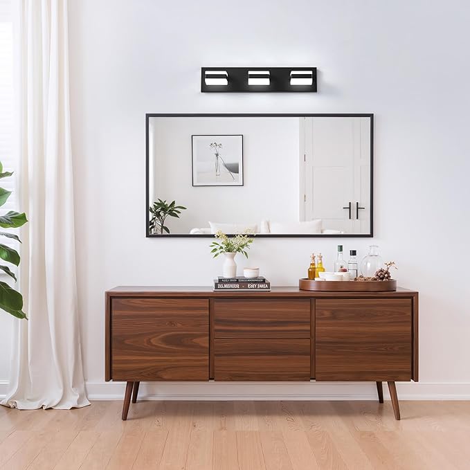 Bathroom Lighting Fixtures Over Mirror, 3 Light Bathroom Vanity Light Fixtures with Cool White 5000K, Matte Black LED Modern Vanity Wall Lights for Bath, Dressing Room, Restroom, 21.6 inch
