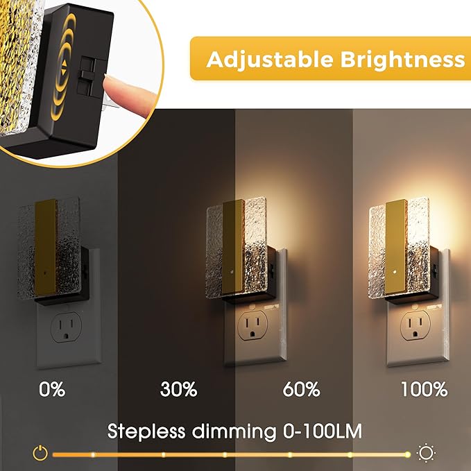 L LOHAS LED Night Lights Plug Into Wall, 2 Pack Night Light with Dusk-to-Dawn Sensor, Dimmable Decorative LED Nightlights, 0-100LM 3000K Adjustable Brightness for Bathroom, Hallway, Bedroom,Stairway