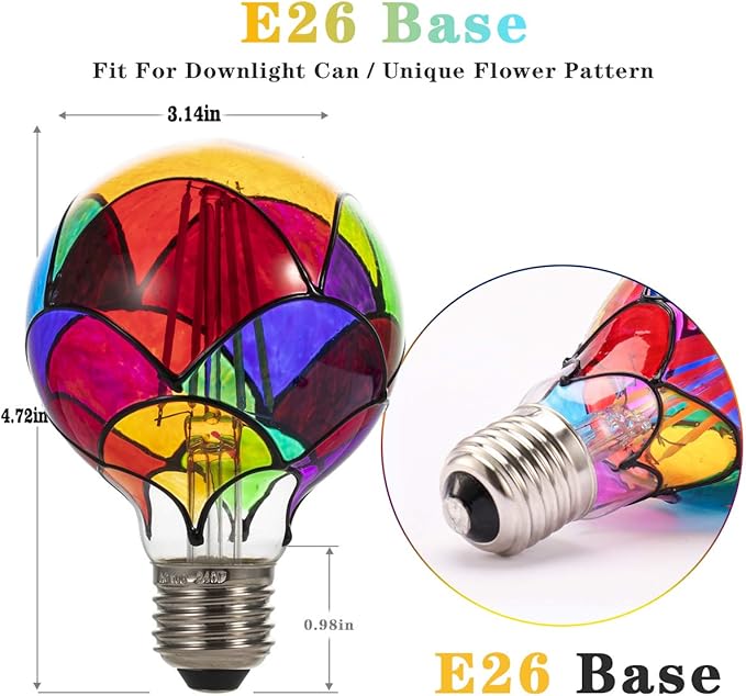 I-SHUNFA Stained Glass Edison LED Light Bulb, E26 Standard Base 6 Watts Heatless (G80) Globe Shape LED Light Bulbs for Home Party, Recreation Room,Balcony,Garden,Christmas Decoration