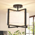 Fabric Ceiling Light Fixture 2 Lights Boho Flush Mount Ceiling Lights Hand-Woven Rattan Drum Chandelier Farmhouse Light Fixture for Bedroom Entryway Hallway