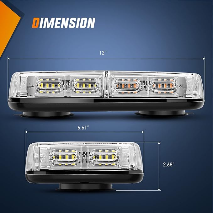 Nilight 12 Inch Roof Top Strobe Lights, 48LED Hazard Light Emergency Safety Warning LED Flashing Light Bar Magnetic Mount, 12V-24V Cars Trucks Tractors Snow Plows Construction