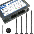 240Pcs Deck Screws, #10 Wood Screws Assortment Kit, 4Sizes Assorted Screw Set, Rust Resistant Torx Screws with Flat Head, Black Screw Kit for Woodworking Projects, Star Bit Included