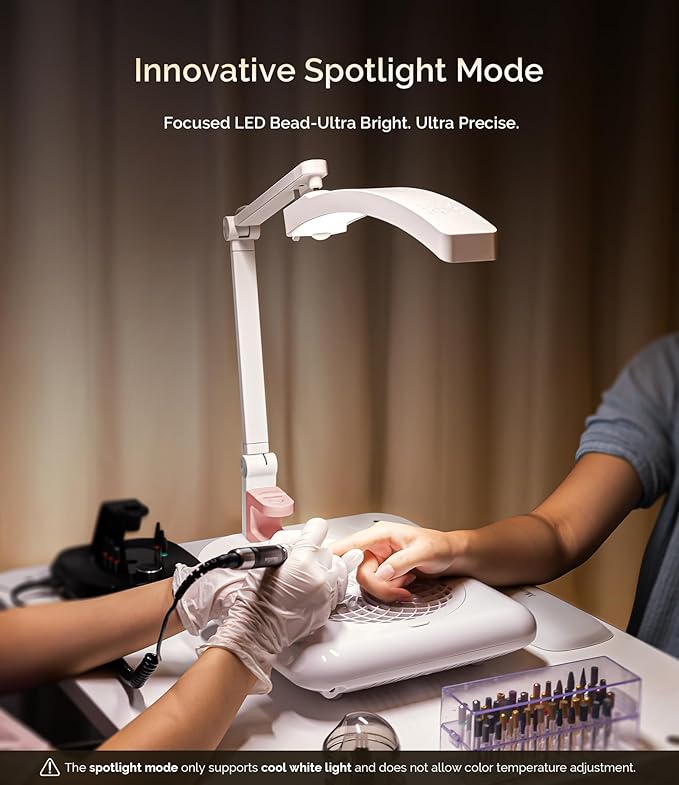 MelodySusie LED Manicure Table Lamp for Nail Techs, S-Pro29G Professional Nail Desk Light with Magnetic UV Curing Lamp, Adjustable Arm, Dimmable Brightness & 3 Color Temps for Gel Nails & Nail Art