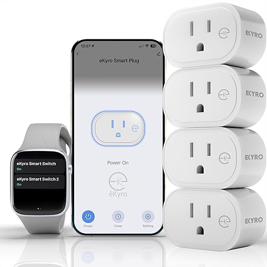 eKyro Smart Plug | Compatible with Alexa, Google Home Assistant, iPhone, Siri, Android, Power Tracking 15A 1800W, No Hub or Subscription Required, Apple Intelligence, Gemini (Non-Monitoring, 4)