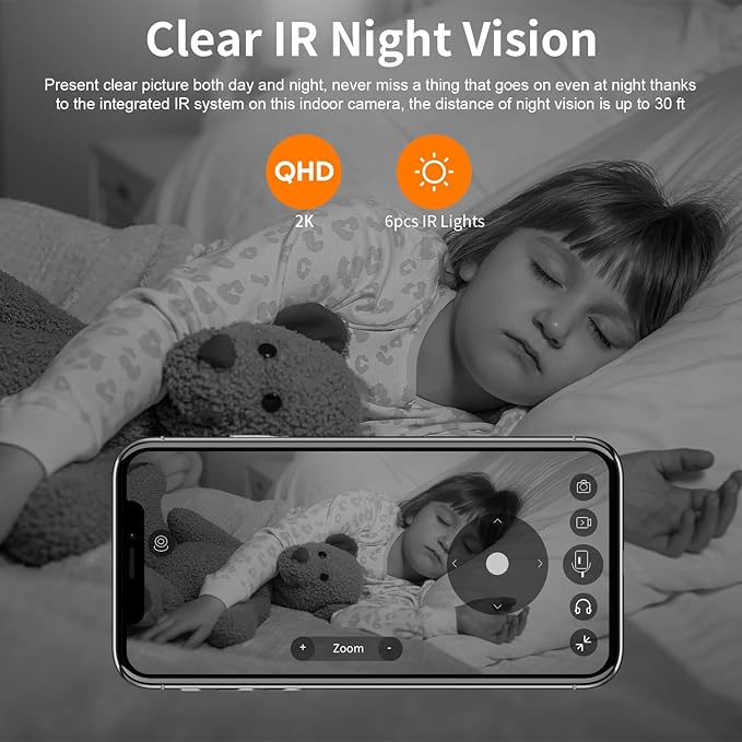 VSTARCAM 2K QHD Security Camera Indoor, Room Camera Baby Monitor 360° for Home Security, WiFi Camera with 2.4 GHz Wi-Fi, One-Touch Call, Smart Motion Tracking, IR Night Vision